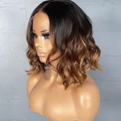 Remy Human Hair 13x4 Lace Front Wig Short Bob Brazilian Hair Wavy Brown Wig 130% 150% Density with Baby Hair Ombre Hair 100% Virgin Pre-Plucked For Women Short Human Hair Lace Wig