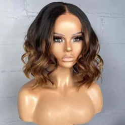 Remy Human Hair 13x4 Lace Front Wig Short Bob Brazilian Hair Wavy Brown Wig 130% 150% Density with Baby Hair Ombre Hair 100% Virgin Pre-Plucked For Women Short Human Hair Lace Wig