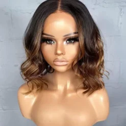 Remy Human Hair 13x4 Lace Front Wig Short Bob Brazilian Hair Wavy Brown Wig 130% 150% Density with Baby Hair Ombre Hair 100% Virgin Pre-Plucked For Women Short Human Hair Lace Wig