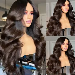 Remy Human Hair 13x4 Lace Front Wig Middle Part Brazilian Hair Wavy Brown Wig 130% 150% Density with Baby Hair Ombre Hair Glueless Pre-Plucked For Women Long Human Hair Lace Wig