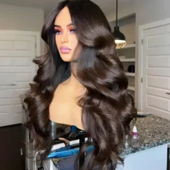 Remy Human Hair 13x4 Lace Front Wig Middle Part Brazilian Hair Wavy Brown Wig 130% 150% Density with Baby Hair Ombre Hair Glueless Pre-Plucked For Women Long Human Hair Lace Wig