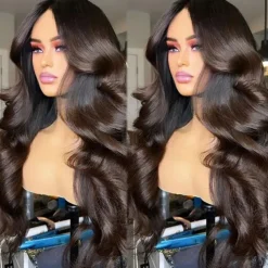 Remy Human Hair 13x4 Lace Front Wig Middle Part Brazilian Hair Wavy Brown Wig 130% 150% Density with Baby Hair Ombre Hair Glueless Pre-Plucked For Women Long Human Hair Lace Wig