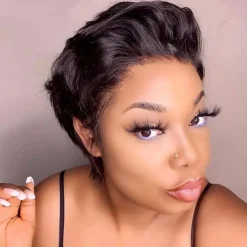 Remy Human Hair 13x1 Lace Front Wig Pixie Cut Free Part Brazilian Hair Straight Natural Wig 120% Density Natural Hairline 100% Virgin For Women wigs for black women Short Human Hair Lace Wig / Party