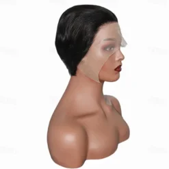 Remy Human Hair 13x1 Lace Front Wig Pixie Cut Free Part Brazilian Hair Straight Natural Wig 120% Density Natural Hairline 100% Virgin For Women wigs for black women Short Human Hair Lace Wig / Party