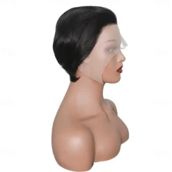 Remy Human Hair 13x1 Lace Front Wig Pixie Cut Free Part Brazilian Hair Straight Natural Wig 120% Density Natural Hairline 100% Virgin For Women wigs for black women Short Human Hair Lace Wig / Party