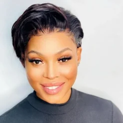 Remy Human Hair 13x1 Lace Front Wig Pixie Cut Free Part Brazilian Hair Straight Natural Wig 120% Density Natural Hairline 100% Virgin For Women wigs for black women Short Human Hair Lace Wig / Party