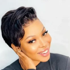 Remy Human Hair 13x1 Lace Front Wig Pixie Cut Free Part Brazilian Hair Straight Natural Wig 120% Density Natural Hairline 100% Virgin For Women wigs for black women Short Human Hair Lace Wig / Party