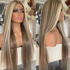 Remy Human Hair 13x4 Lace Front Wig Middle Part Brazilian Hair Silky Straight Multi-color Wig 130% 150% Density with Baby Hair Highlighted / Balayage Hair With Bleached Knots Pre-Plucked For Women