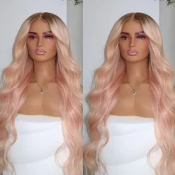Remy Human Hair 13x4 Lace Front Wig Free Part Brazilian Hair Wavy Pink Wig 130% 150% Density Ombre Hair Natural Hairline Glueless Pre-Plucked For Women Long Human Hair Lace Wig