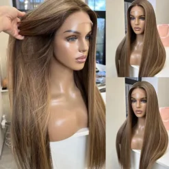 Remy Human Hair 13x4 Lace Front Wig Free Part Brazilian Hair Silky Straight Brown Wig 130% 150% Density Natural Hairline 100% Virgin For Women Long Human Hair Lace Wig