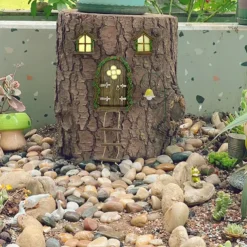 Resin Fairy Door & Window Set with Glow in The Dark Windows, Miniature Sculpture for Trees, Outdoor Decor Accessories