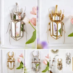 Resin Gold and Silver Stag Beetle Sculpture, Home Decor Craft, Wall Hanging with Mirror Inlaid Surface, Unique Design for Insect Lovers, Collectible Item for Family Parties and Insect Exhibits