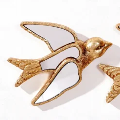 Resin Gold Swallow Sculpture, Home Decor Craft, Wall Hanging 5.7-7 Inches, Mirror Inlaid Surface, Unique Design for Bird Lovers, Collectible Item for Family Parties and Insect Exhibits