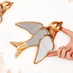 Resin Gold Swallow Sculpture, Home Decor Craft, Wall Hanging 5.7-7 Inches, Mirror Inlaid Surface, Unique Design for Bird Lovers, Collectible Item for Family Parties and Insect Exhibits