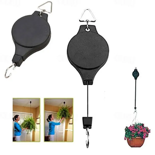 Retractable Hanging Plant Potted Telescopic Hook Garden Orchid Pots Pulley Pull Down Hanger Bird Cage Free Wheeling Lifting Hook
