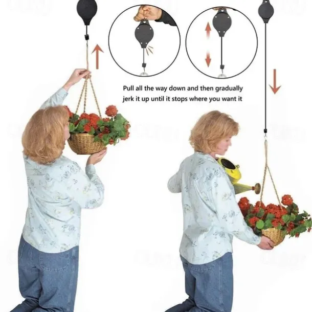 Retractable Hanging Plant Potted Telescopic Hook Garden Orchid Pots Pulley Pull Down Hanger Bird Cage Free Wheeling Lifting Hook
