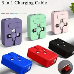 Retractable 3-in-1 Data Cable for Android Apple TYPE-C Charging Storage Cable