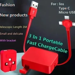Retractable 3-in-1 Data Cable for Android Apple TYPE-C Charging Storage Cable