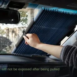 Retractable Windshield Sun Shade for Car Large Sun Visor Protector Blocks 99% UV Rays Sun-shading and Heat-Insulating Car Sun-shield Cover for Car Front Sunshade
