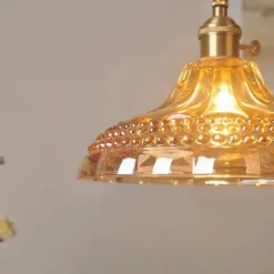 Retro Brass Glass Pendant Light Amber Thic Material Glass Chandelier Blown Glass Drop Ceiling Lights with Adjustable Cord
