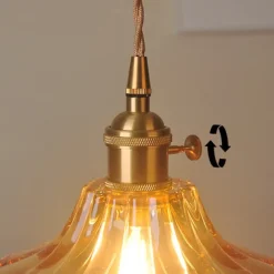 Retro Brass Glass Pendant Light Amber Thic Material Glass Chandelier Blown Glass Drop Ceiling Lights with Adjustable Cord