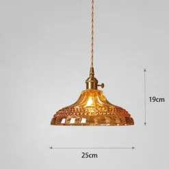 Retro Brass Glass Pendant Light Amber Thic Material Glass Chandelier Blown Glass Drop Ceiling Lights with Adjustable Cord