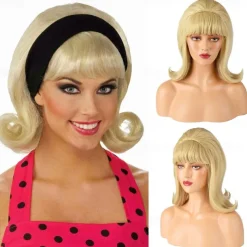 Retro Brown Wig 50s 60s 70s Wig with Bangs for Women Synthetic Hair for Carnival Costume Party Halloween Wigs