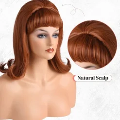 Retro Brown Wig 50s 60s 70s Wig with Bangs for Women Synthetic Hair for Carnival Costume Party Halloween Wigs
