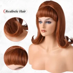 Retro Brown Wig 50s 60s 70s Wig with Bangs for Women Synthetic Hair for Carnival Costume Party Halloween Wigs