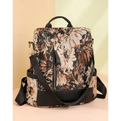 Retro Floral Fabric Backpack for Women – Bohemian Multi-Way Convertible Bag with Artistic Pattern, Great for Commuting, Shopping, or Weekend Outings