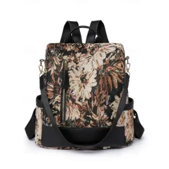 Retro Floral Fabric Backpack for Women – Bohemian Multi-Way Convertible Bag with Artistic Pattern, Great for Commuting, Shopping, or Weekend Outings