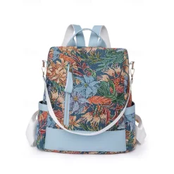 Retro Floral Fabric Backpack for Women – Bohemian Multi-Way Convertible Bag with Artistic Pattern, Great for Commuting, Shopping, or Weekend Outings