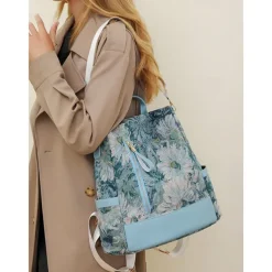 Retro Floral Fabric Backpack for Women – Bohemian Multi-Way Convertible Bag with Artistic Pattern, Great for Commuting, Shopping, or Weekend Outings