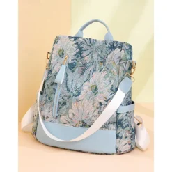 Retro Floral Fabric Backpack for Women – Bohemian Multi-Way Convertible Bag with Artistic Pattern, Great for Commuting, Shopping, or Weekend Outings