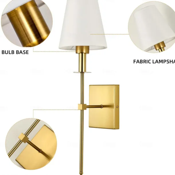 Retro Gold Wall Mounted Bedside Lamps Sconces Lighting Wall Lamps for Bedrooms with Fabric Shade for Bedroom Living Room Corridor Kitchen