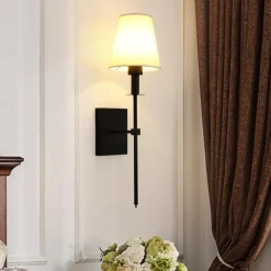 Retro Gold Wall Mounted Bedside Lamps Sconces Lighting Wall Lamps for Bedrooms with Fabric Shade for Bedroom Living Room Corridor Kitchen