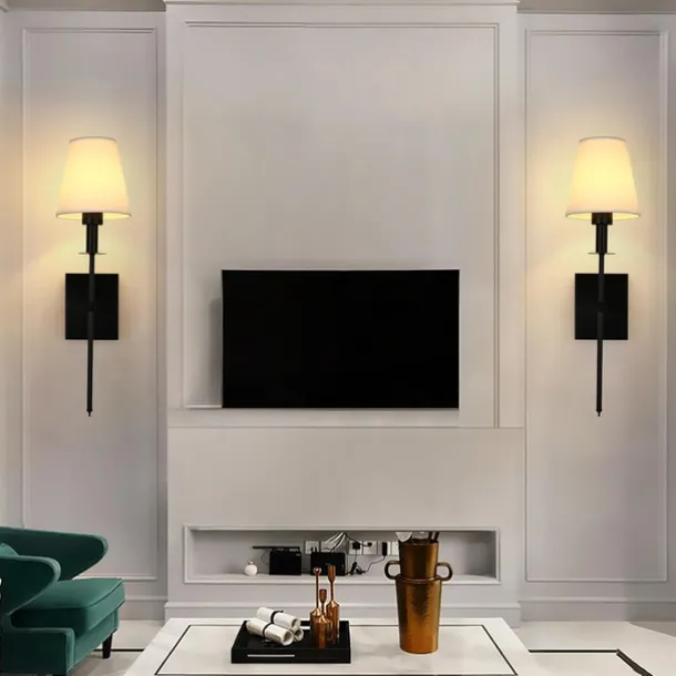 Retro Gold Wall Mounted Bedside Lamps Sconces Lighting Wall Lamps for Bedrooms with Fabric Shade for Bedroom Living Room Corridor Kitchen