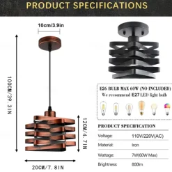 Retro Industrial Style Pendant Light Creative Height Adjustable Metal Hanging Lamp E27 Screw Single-head Chandelier 110-240V