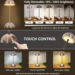 Retro Metal Desk Lamp - Wireless USB Charging Touch Bedside Light for Home Living Bedroom 1PC