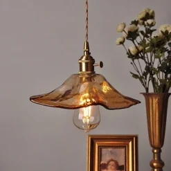 Retro Pendant Light 1-Light Adjustable Ceiling Balcony Chandelier Hanging Lamp Transparent Glass Ceiling Light with Glass Shade 110-240V