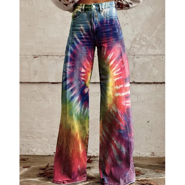 Retro Vintage Boho 1970s Pants Wide Legged Pants Hippie Disco High Waist Floral Faux Jeans Style Fancy Dress Women's Halloween Carnival Music Festival Pride Parade Retro Theme Party Adults Pants