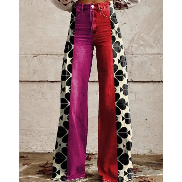 Retro Vintage Boho 1970s Pants Wide Legged Pants Hippie Disco High Waist Floral Faux Jeans Style Fancy Dress Women's Halloween Carnival Music Festival Pride Parade Retro Theme Party Adults Pants