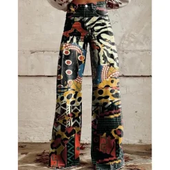 Retro Vintage Boho 1970s Pants Wide Legged Pants Hippie Disco High Waist Floral Faux Jeans Style Fancy Dress Women's Halloween Carnival Music Festival Pride Parade Retro Theme Party Adults Pants