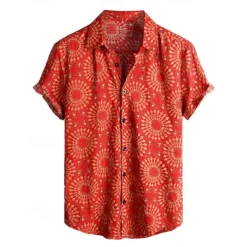 Retro Vintage Boho 1970s Shirt Hawaiian Shirts Hippie Tribal Ethnic African Pattern Fancy Dress Men's Halloween Carnival Music Festival Beach Vacation Wear Retro Theme Party Adults' Shirt