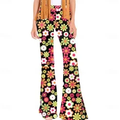 Retro Vintage Boho 1970s Trousers Bell Bottom Pants Flared Trousers Wide Leg Pants Hippie Women's Pride Parade Pride Month Adults' Pants