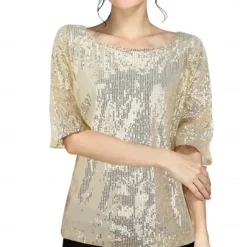 Retro Vintage Disco 1980s T-shirt Sequins Round Neck Fancy Dress Women's Carnival Masquerade Party Pride Parade Pride Month Adults T-shirt