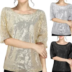 Retro Vintage Disco 1980s T-shirt Sequins Round Neck Fancy Dress Women's Carnival Masquerade Party Pride Parade Pride Month Adults T-shirt