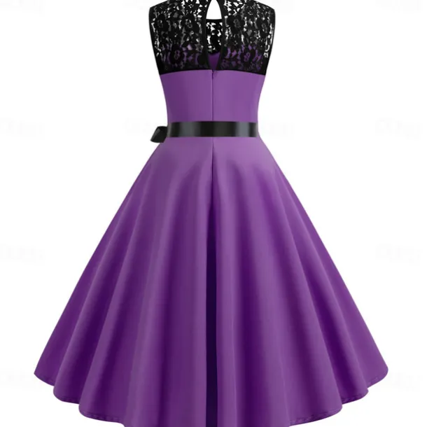 Retro Vintage Hepburn Cocktail Dress Knee Length Dress Flare Dress Normal Sleeveless Jacquard Lace A-Line Round Neck Fancy Dress Women's Carnival New Year Masquerade Casual Dress Adults' Dress All