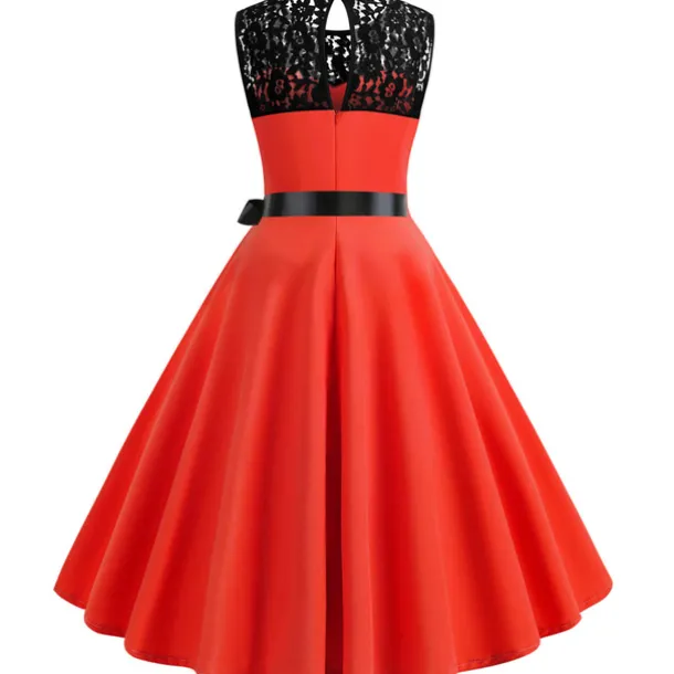 Retro Vintage Hepburn Cocktail Dress Knee Length Dress Flare Dress Normal Sleeveless Jacquard Lace A-Line Round Neck Fancy Dress Women's Carnival New Year Masquerade Casual Dress Adults' Dress All