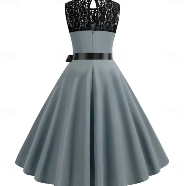 Retro Vintage Hepburn Cocktail Dress Knee Length Dress Flare Dress Normal Sleeveless Jacquard Lace A-Line Round Neck Fancy Dress Women's Carnival New Year Masquerade Casual Dress Adults' Dress All